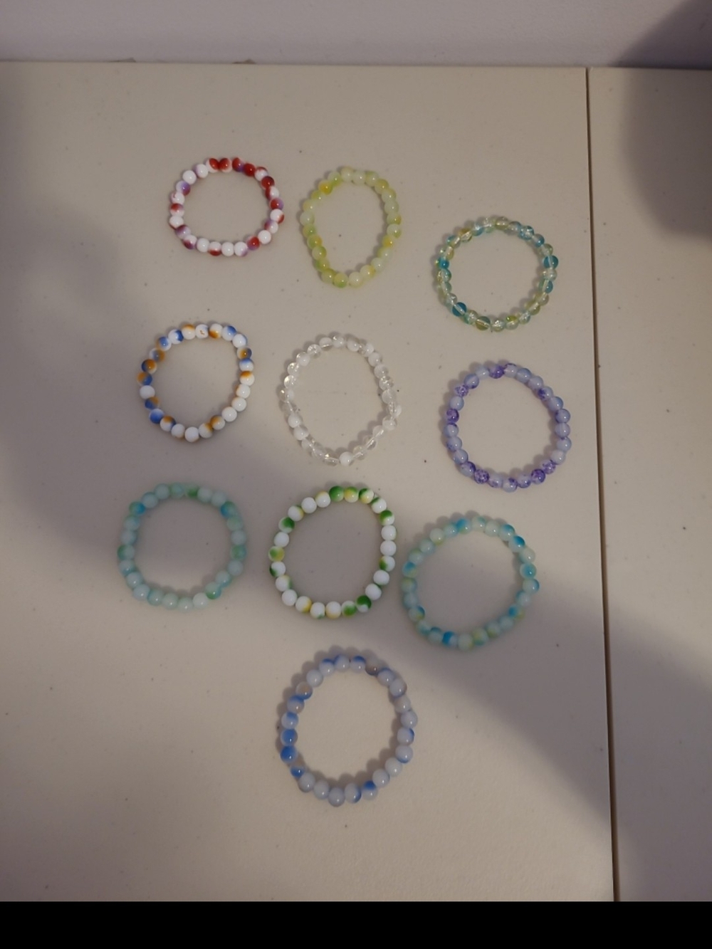 Handmade Multicolor Glass Beaded Stretch Bracelets - Pack of 10